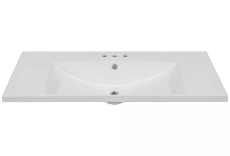 36″ Single Bathroom Vanity Top with White Basin, 3-Faucet Holes, Ceramic, White