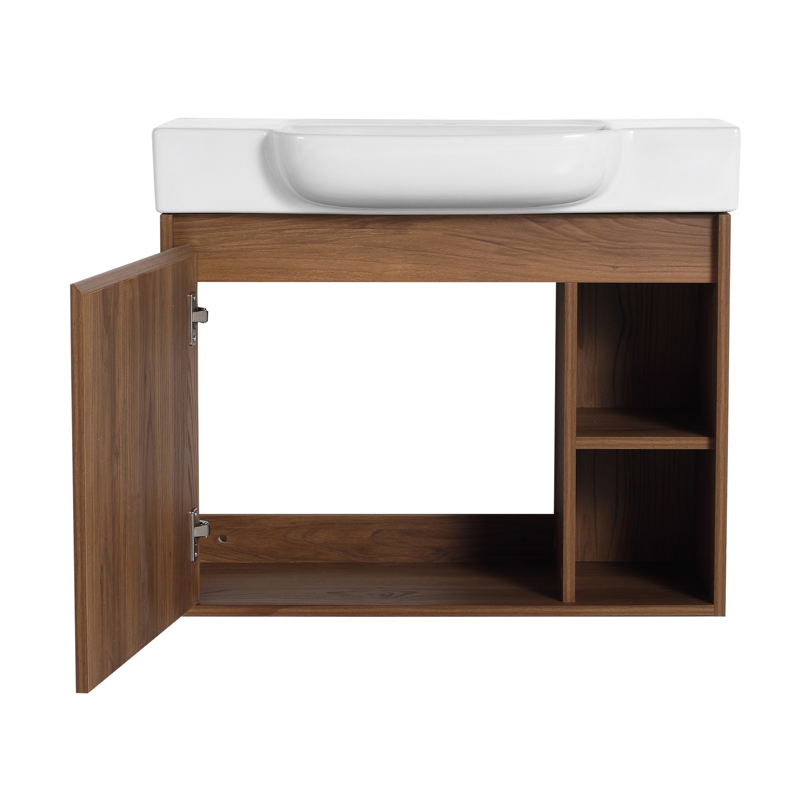 28″ Plywood Wall-Mounted Bathroom Vanity W/ Ceramic Sink Brown For Small Space