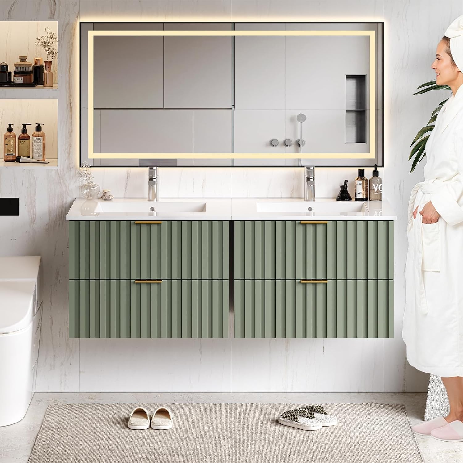 24 Inch Bathroom Vanity with Sink Combo Floating Bathroom Vanity with 2 Fluted