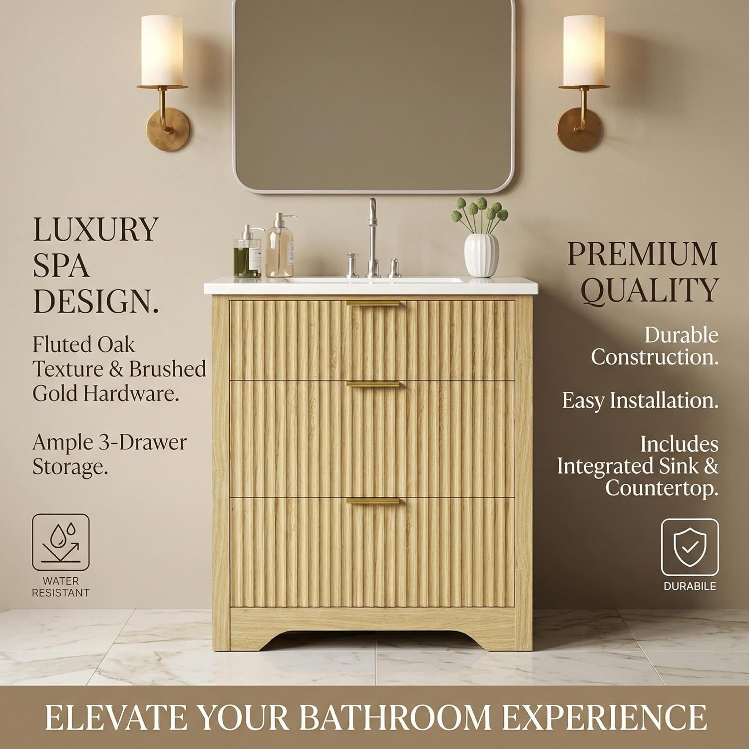 Garvee 30″ Bathroom Vanity with Sink,Bathroom Sink Cabinet with 2 Drawers New