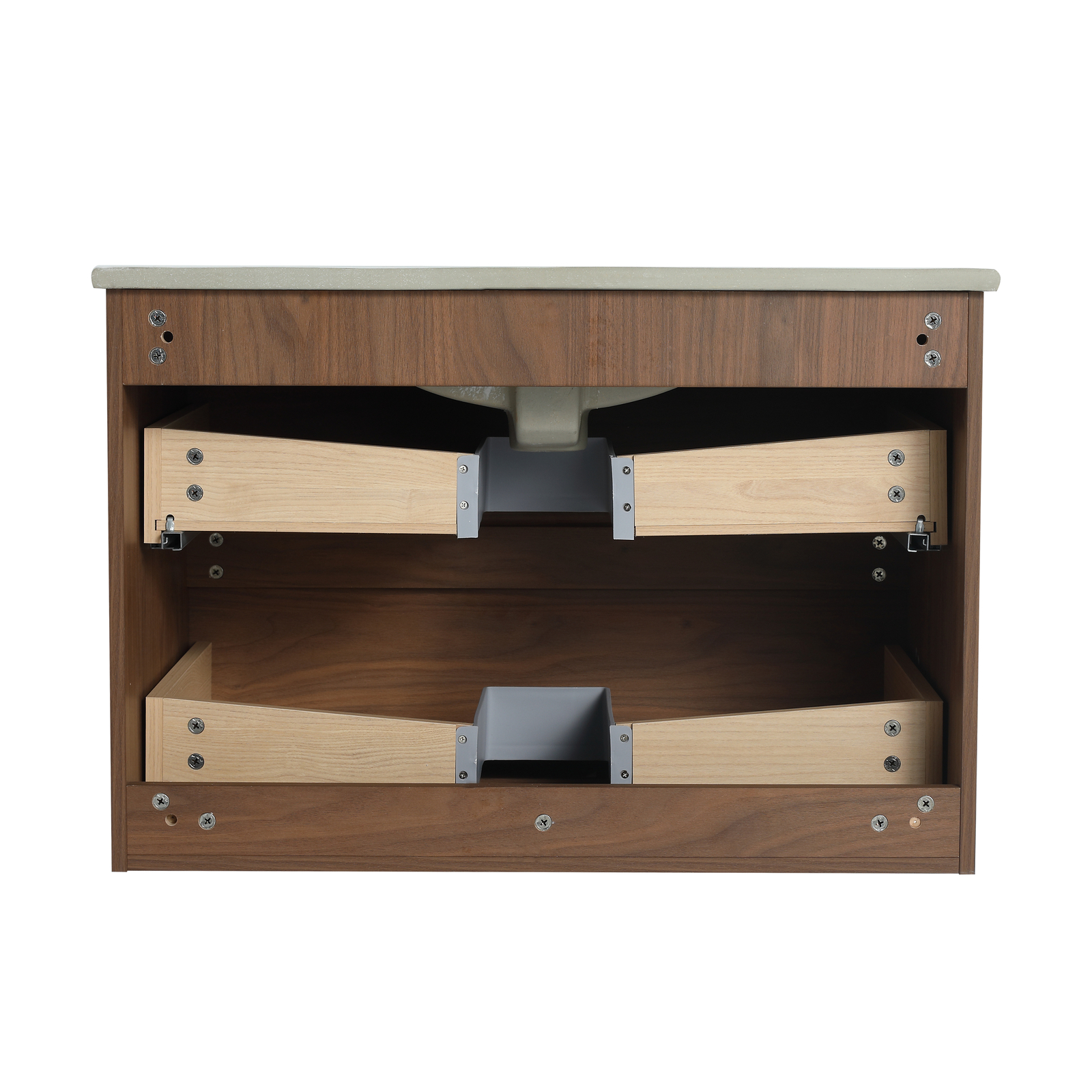 30″ Wood Wall Mounted Bathroom Vanity With 2 Drawers Cabinet Ceramic Sink Basin