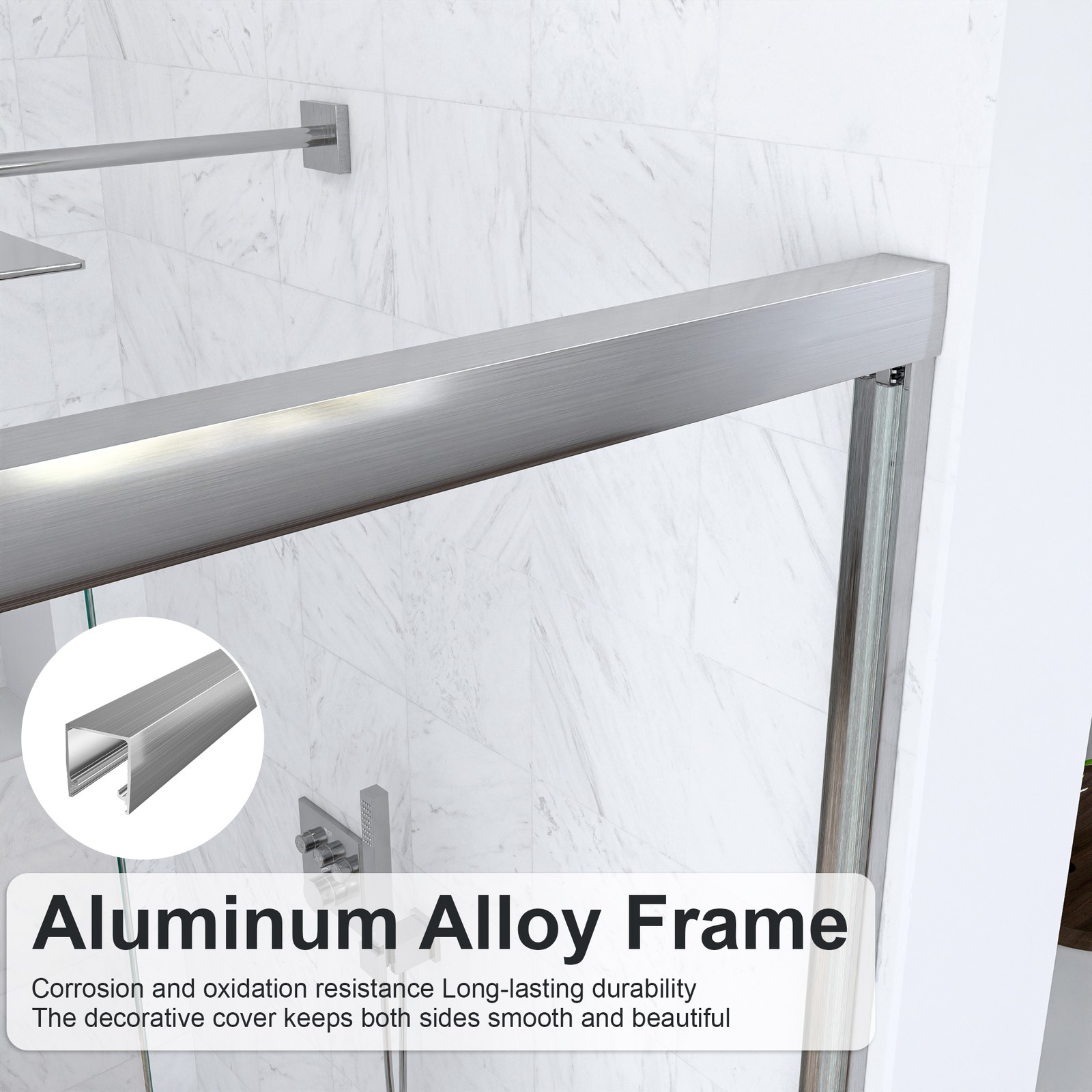 56″-60″W*60″ H Semi-Frameless Double Sliding Shower Door, Bypass Shower Door