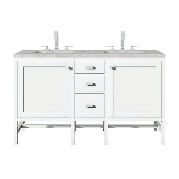 60″ James Martin Addison E444-V60D-GW-3VSL Double Vanity Cabinet Silver Top