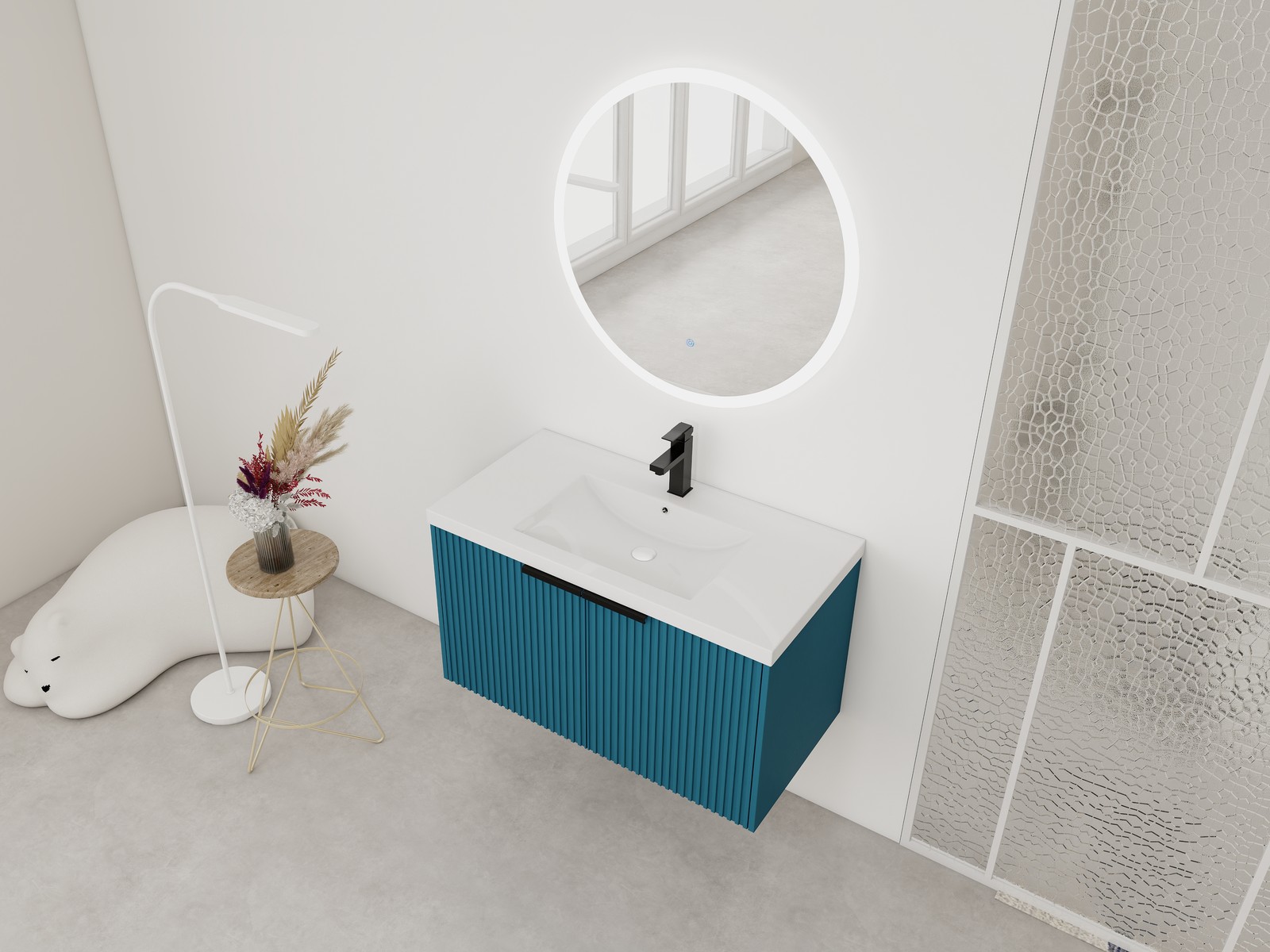 36 Inch Wall Mounted Bathroom Vanity with Resin Sink & Soft-Close Doors