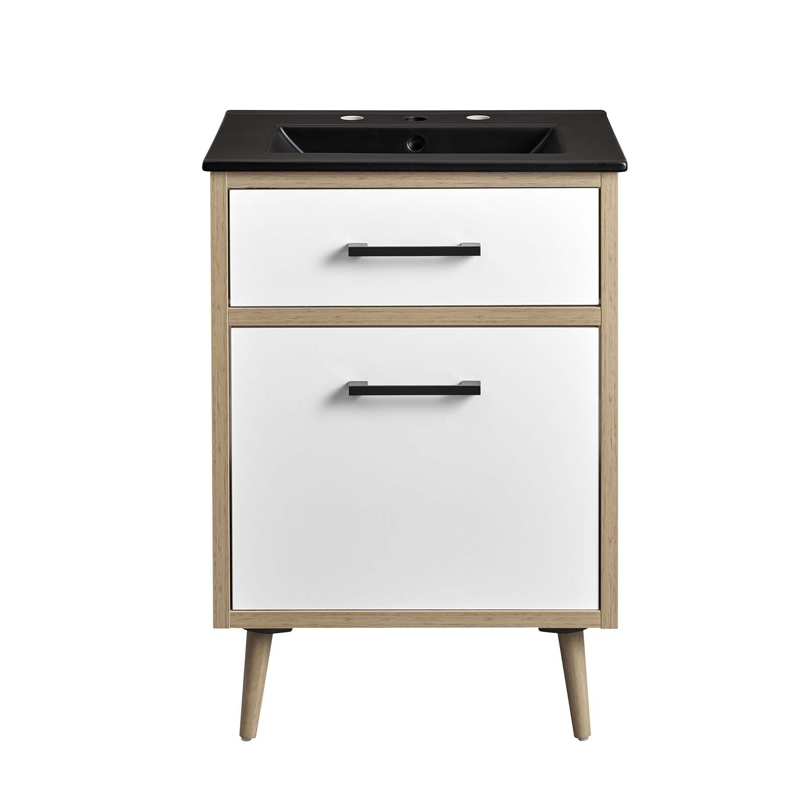Modway Maverick 24″ Bathroom Vanity Cabinet in Black Oak With Ceramic Sink Basin