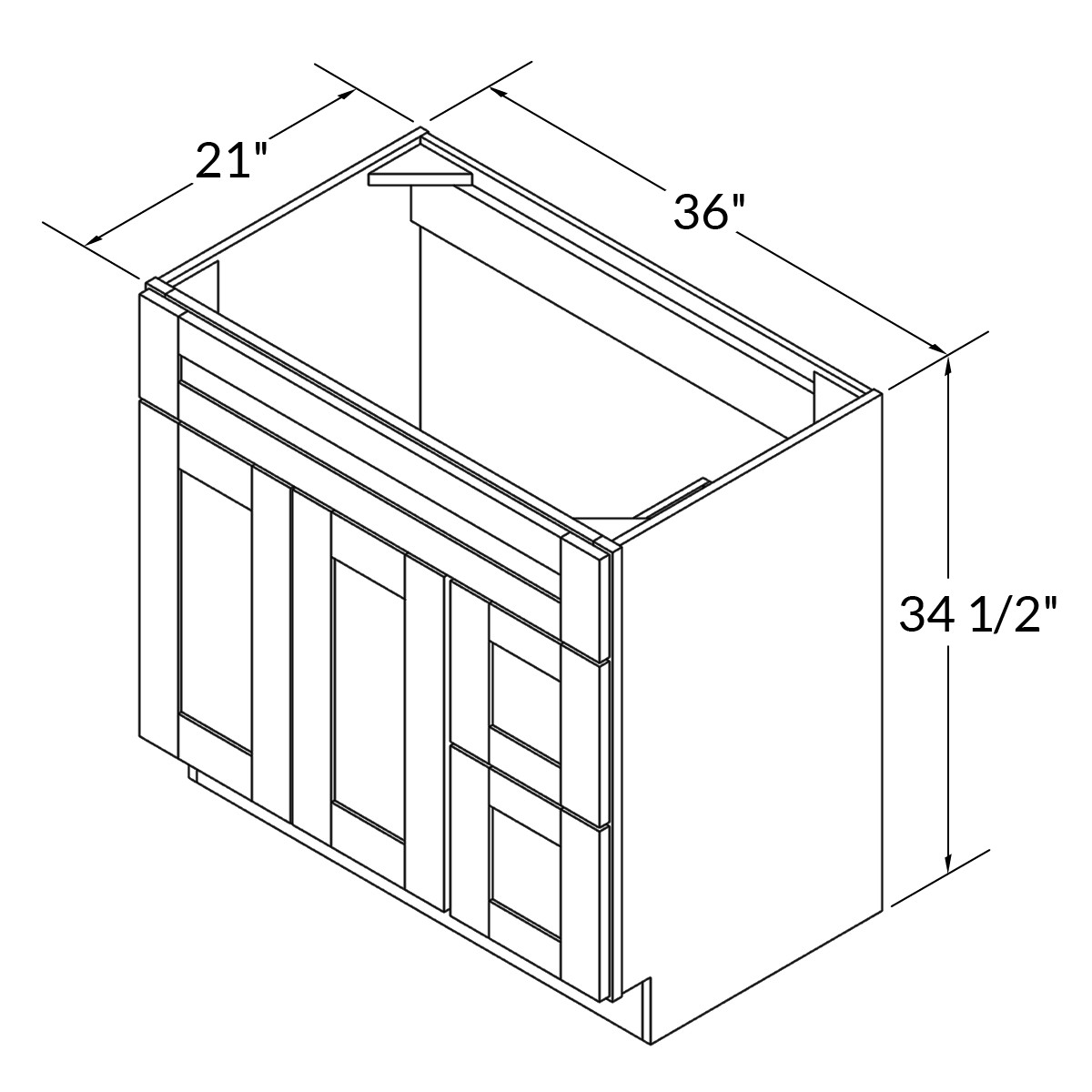 36″ Vanity Sink Base Cabinet with Right Drawers Shaker Toffee