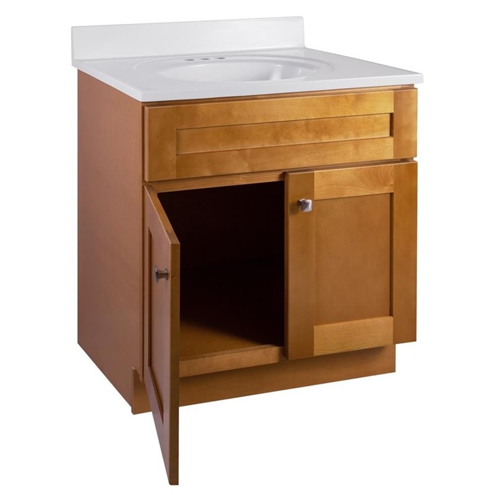 Brookings Vanity in Modern Birch with White Marble Top Fully Assembled 31in