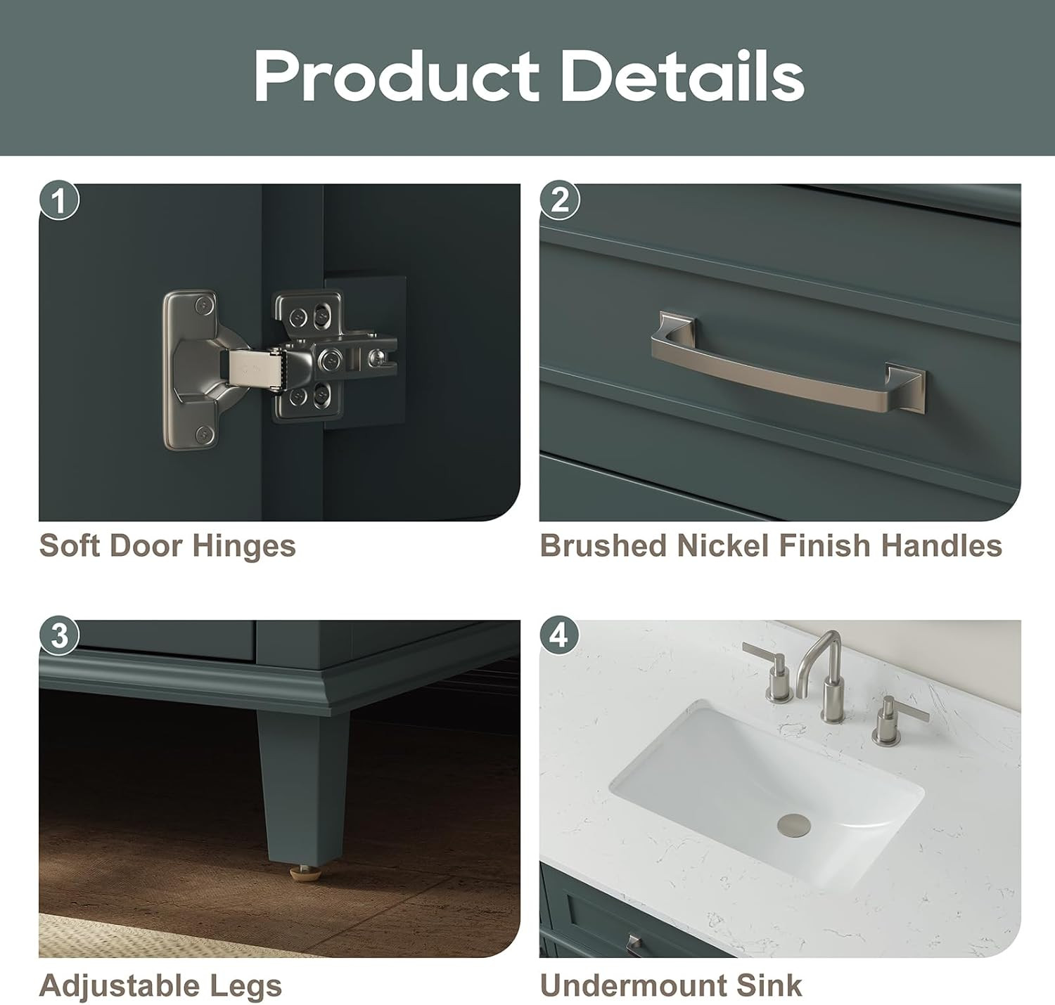 Modern 42″ Green Bathroom Vanity with Sink, Soft Close Doors & Dovetail Drawers