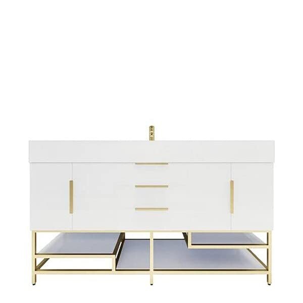 60″ Bathroom Vanity Cabinet with Acrylic Sink and Aluminum Alloy Frame, Drawers