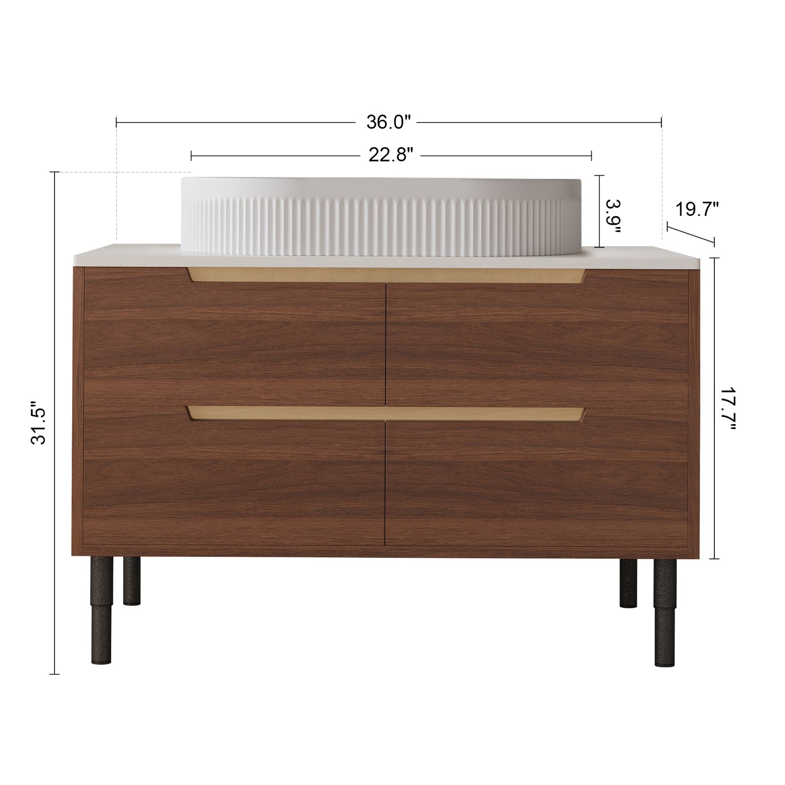 Bathroom Vanity w/Ceramic Integrated Sink, Storage Cabinet w/Soft-Close Drawers