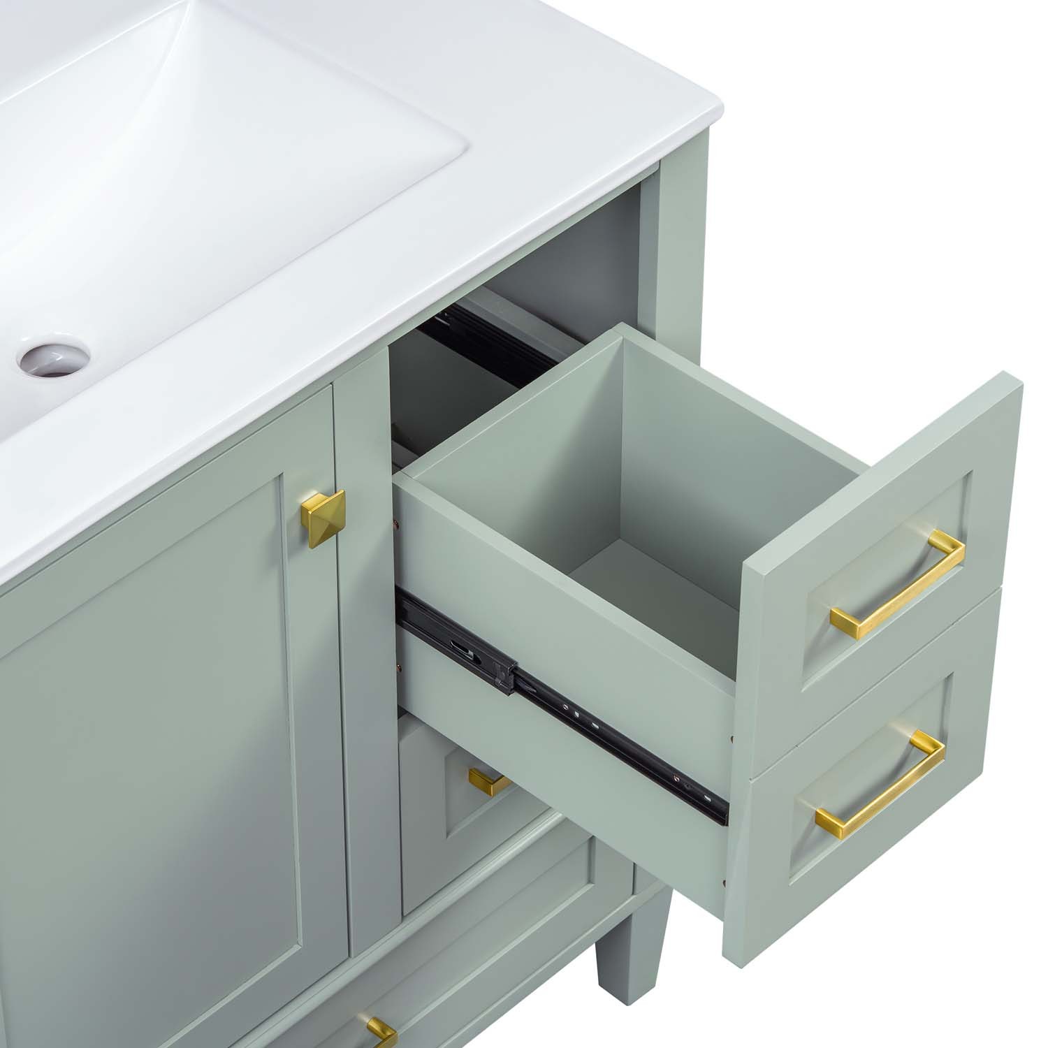 30″ Freestanding Bathroom Vanity Sage Green Solid Wood Soft-Close 3 Drawers Sink