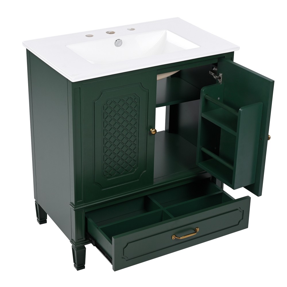 30″ Bathroom Vanity with Sink Vintage Style, Multi-functional Storage Space