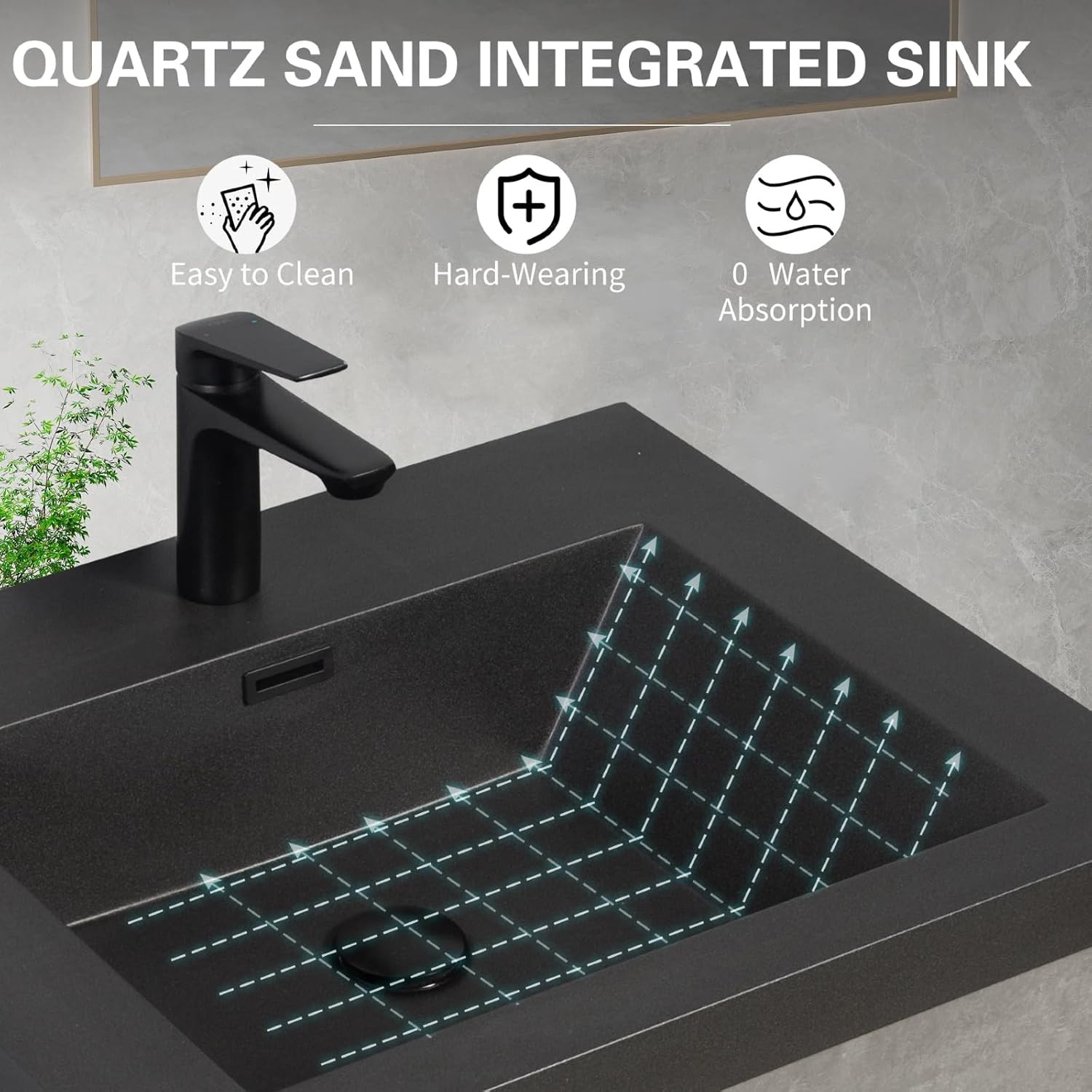 Modern 42″ Floating Bathroom Vanity with Quartz Sink & U-Shaped Drawers, Grey