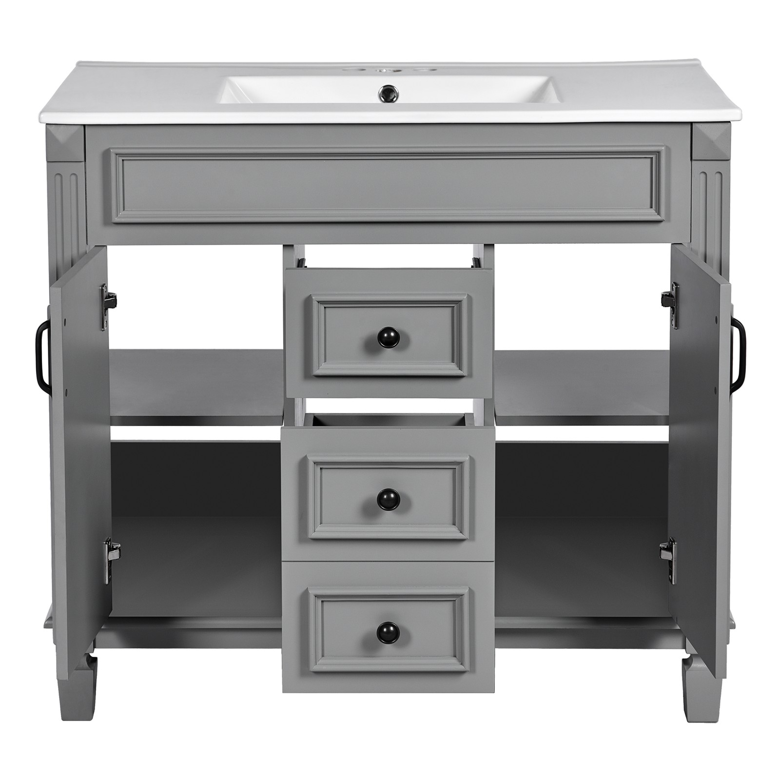 Single sink bathroom dressing table, 2 soft-closed doors and 2 drawers