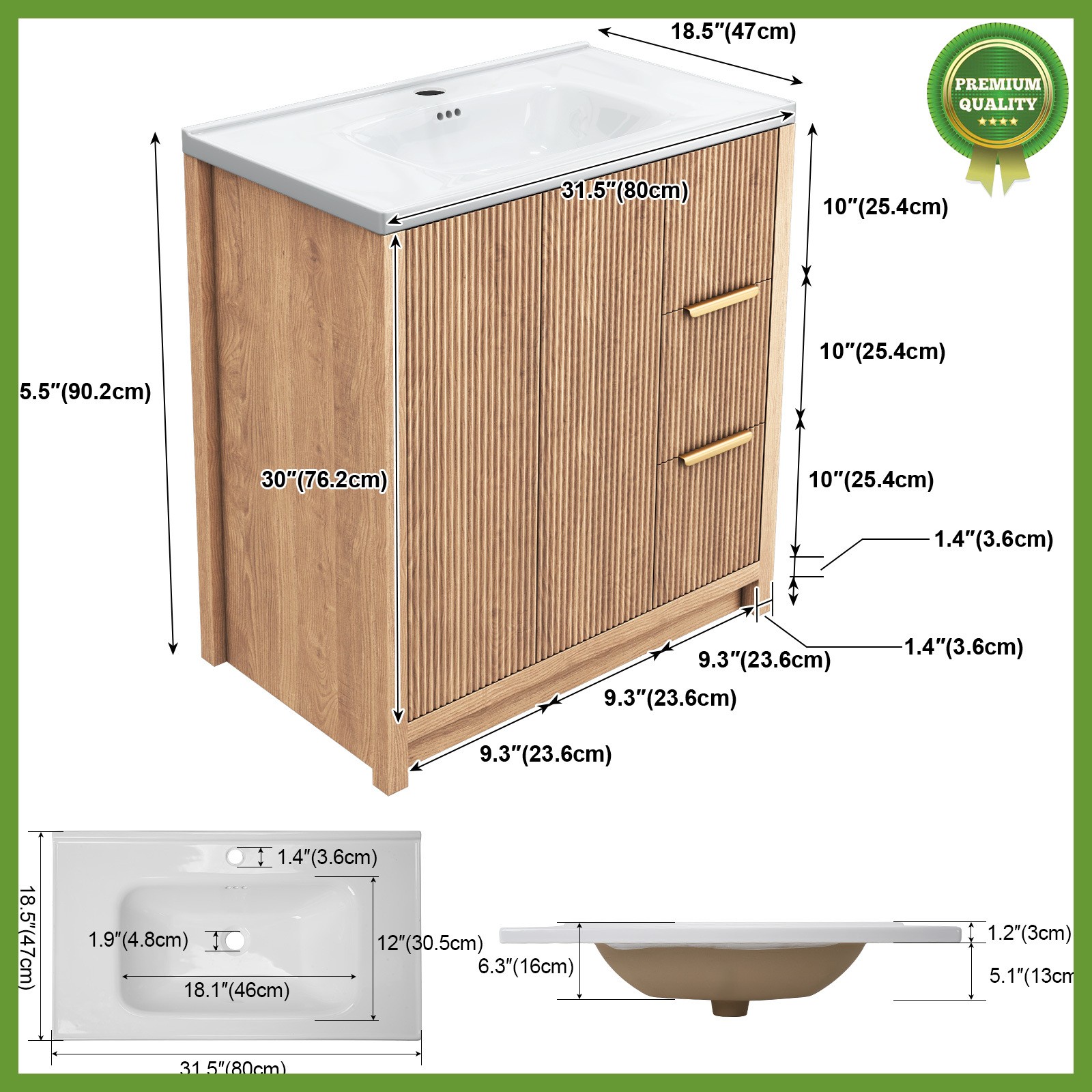 Bathroom Vanity Set,Sink Combo Storage Cabinet Solid Wood Frame Soft-close Doors