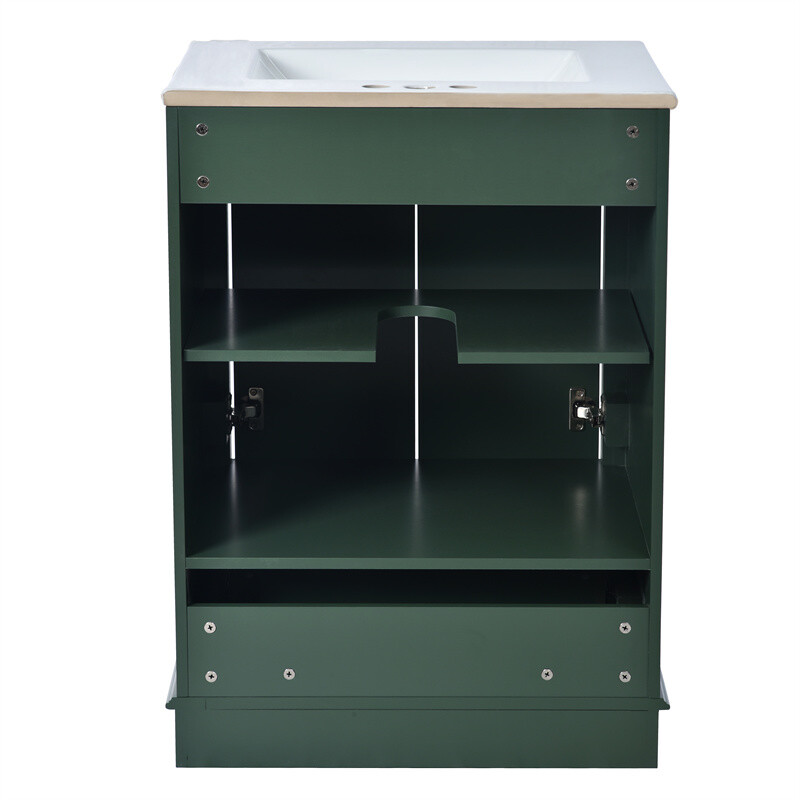 24” Bathroom Vanity with Ceramic Sink Combo Green Cabinet w/Doors & Drawers