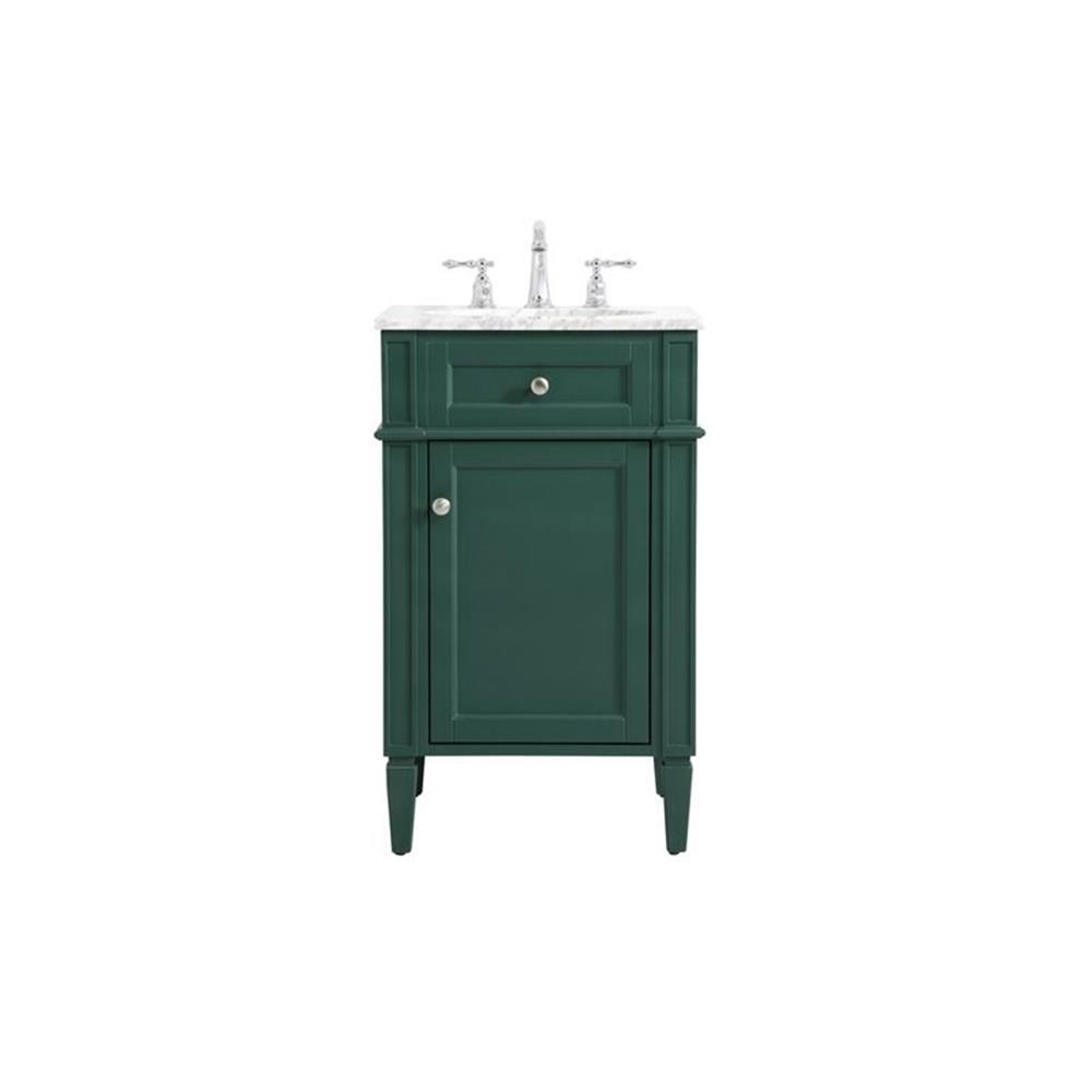 Elegant Decor Park Avenue 21″ Metal MDF Marble Single Bathroom Vanity in Green