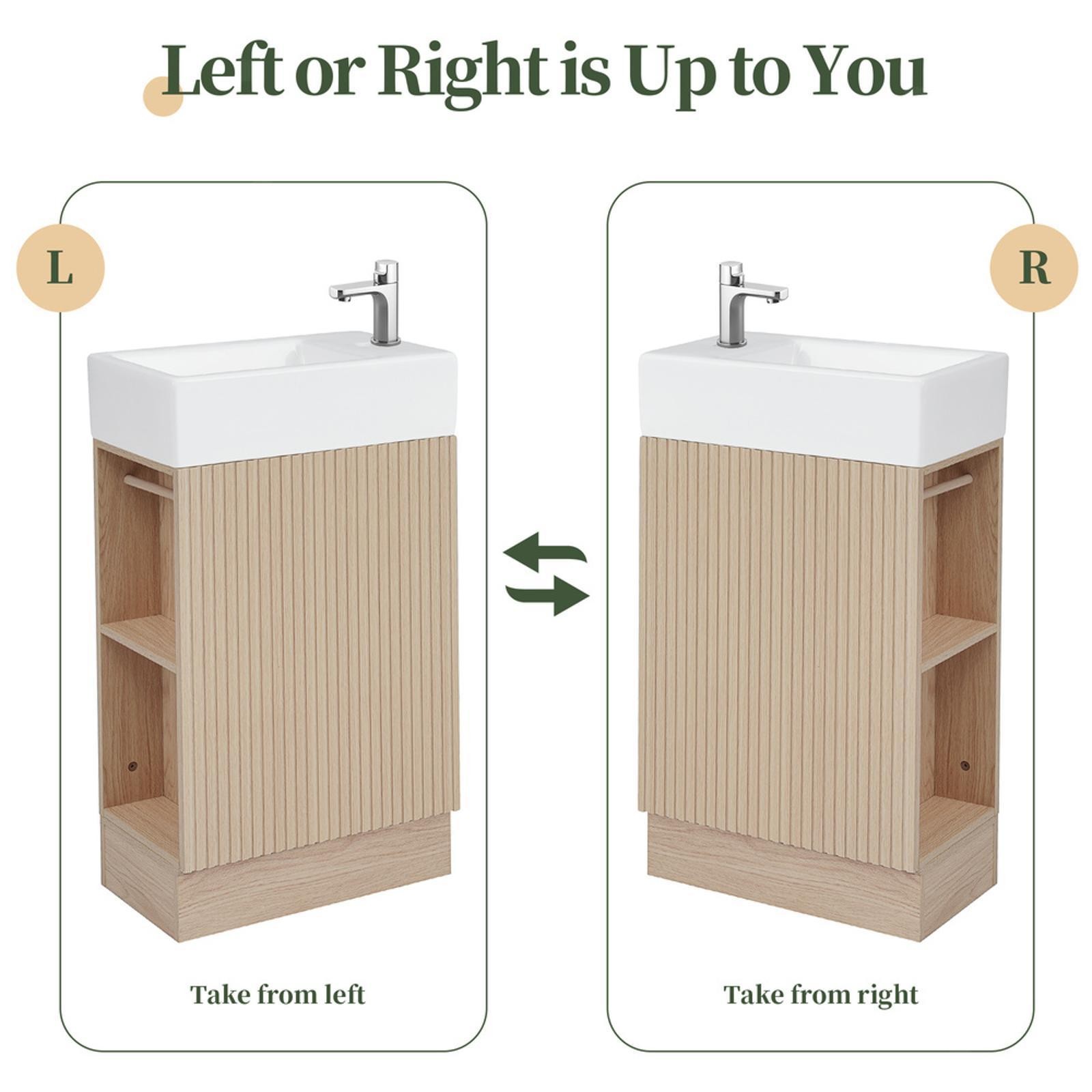MDF Bathroom Vanity with Shelf Cabinet and Ceramic Sink Space Saving Bath