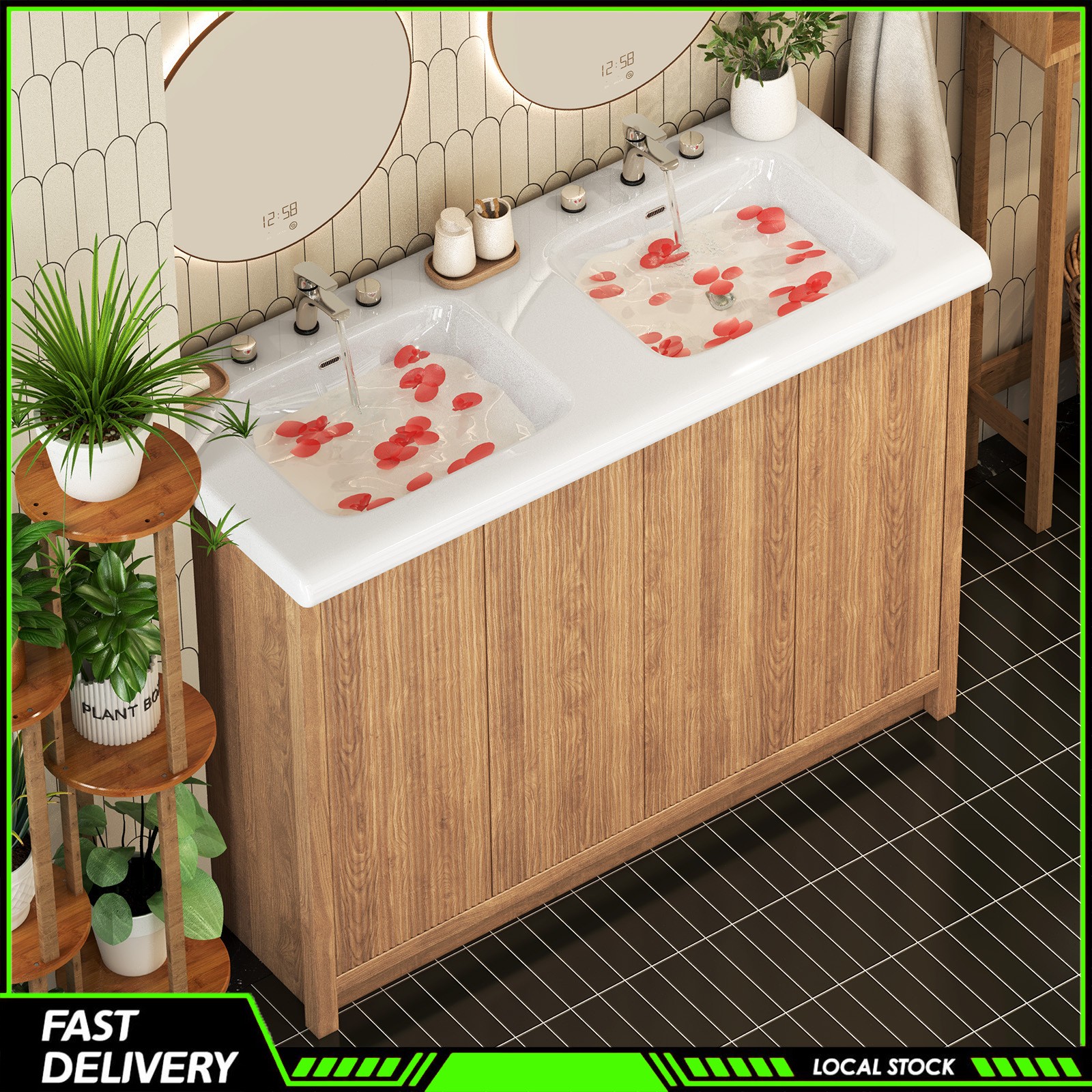 NEW 47.3″ Bathroom Vanity with Double Ceramic Sink Freestanding Storage Cabinet