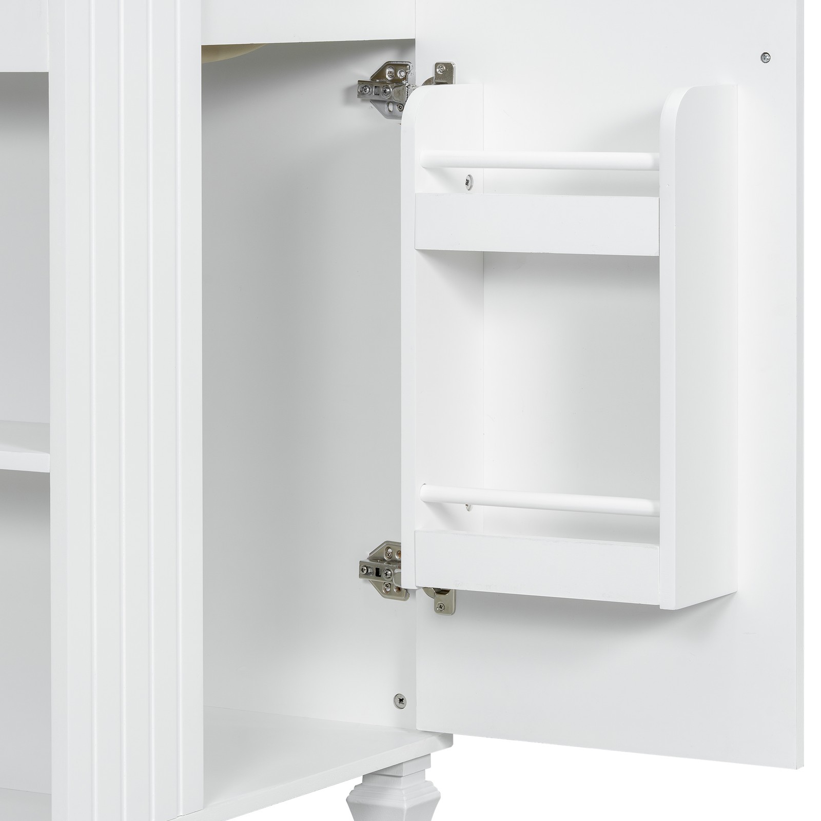 Dressing table with water trough frame, open storage, soft closed door
