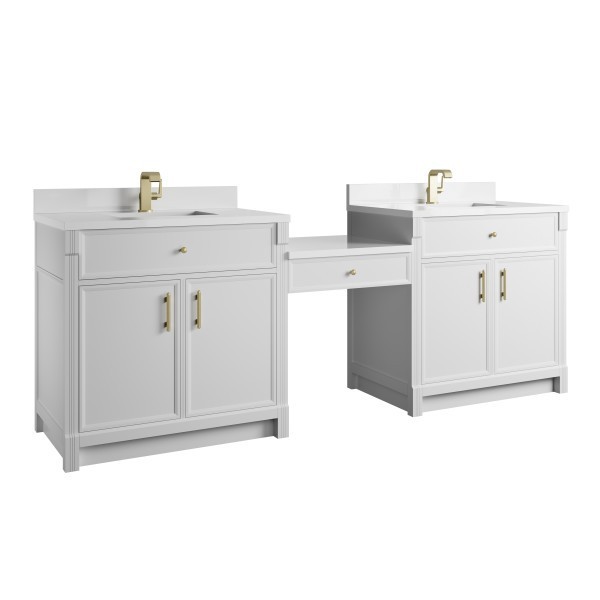 96″ James Martin Bellshire 660-VMC96-BW-1WZ Dual Vanity Cabinet White Zeus Top