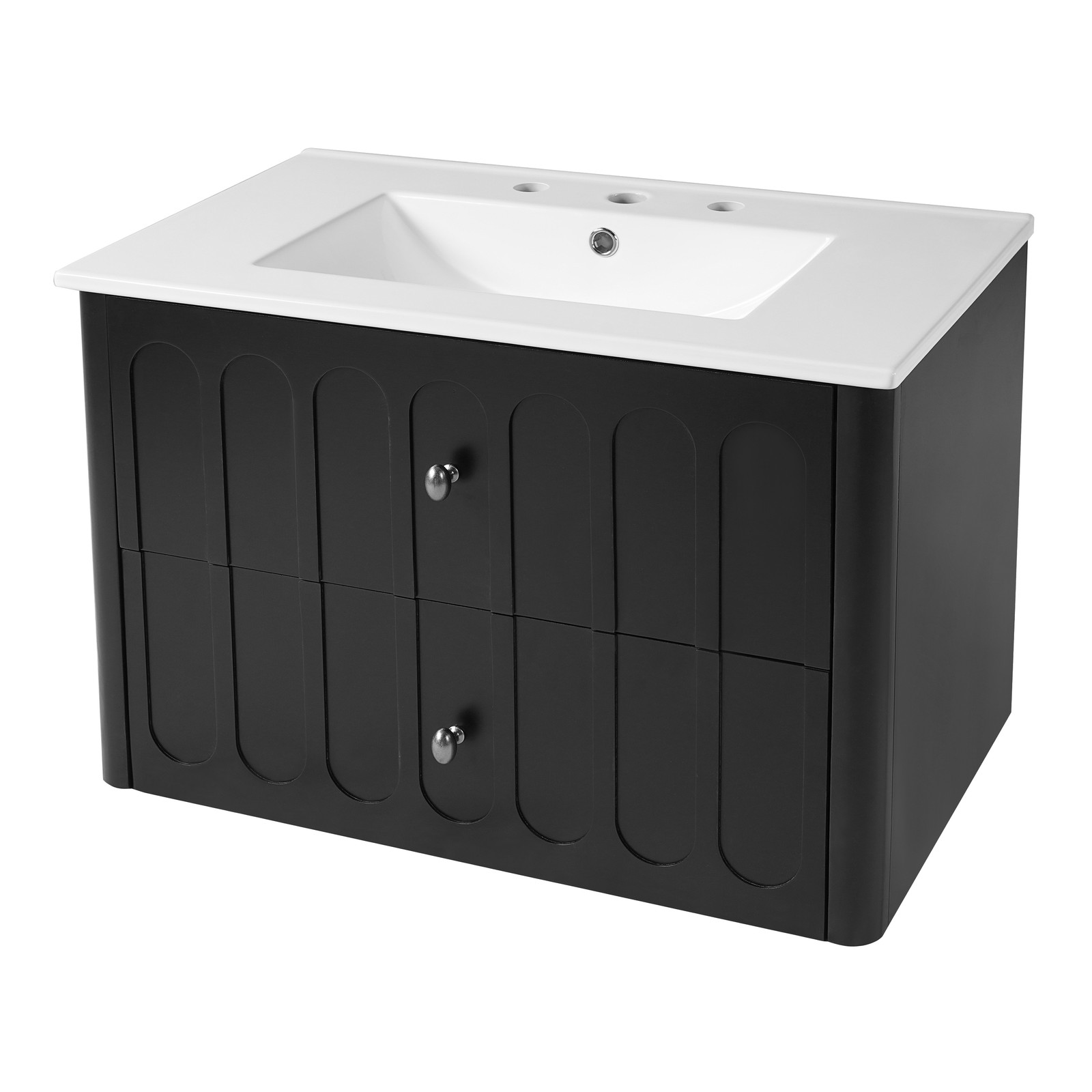 30″ Modern Bathroom Cabinet Floating Bathroom Vanity w/Oval Knobs & Round Edge