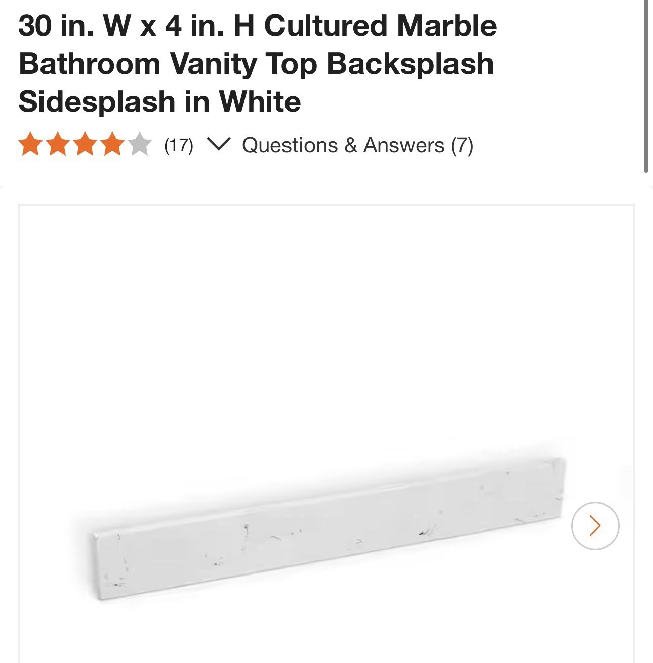 YASINU – 30 in. W x 4 in. H Cultured Marble Bathroom Vanity Top Backsplash WHITE