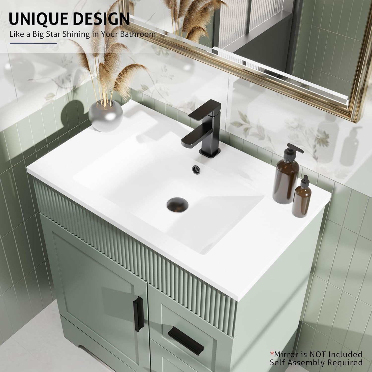 30″ Bathroom Vanities Sink Combo with Painted Surface, Modern Drawered Cabinet W