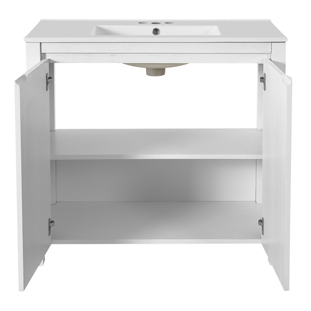 36″ Bathroom Vanity w/ Sink, Freestanding Vanity Storage Cabinet, 2 Doors, Shelf