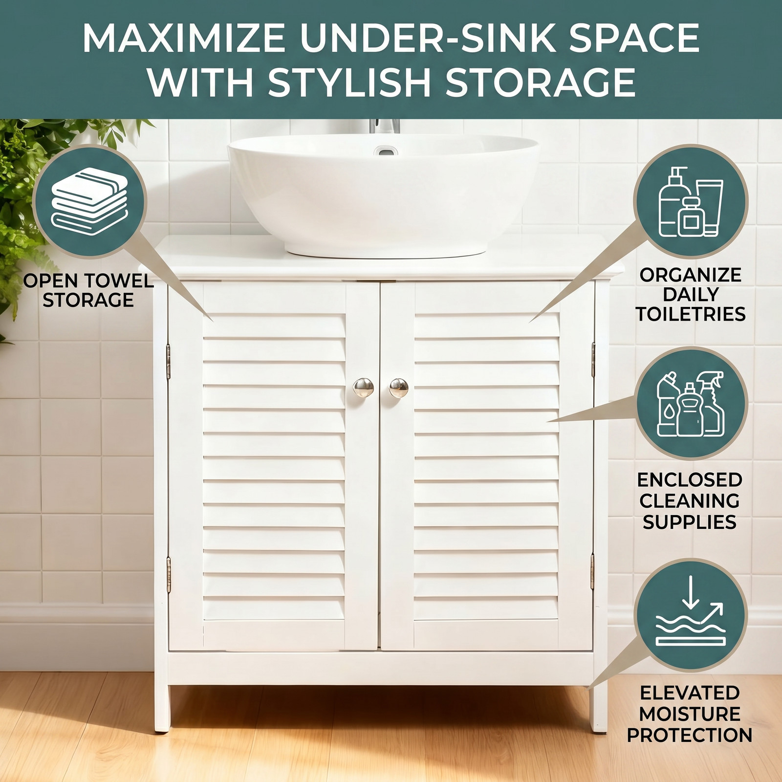 Bathroom Vanity U Cutout Under Sink Cabinet Wood Bathroom Storage Furniture