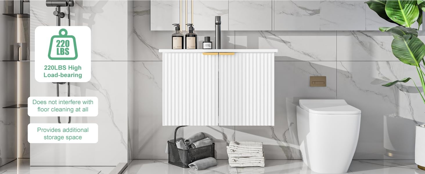 30″ Bathroom Vanity with Sink, Modern Wall Mounted Floating Vanity Cabinet,