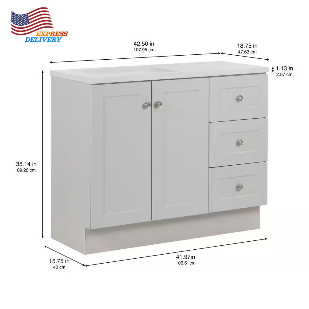 Bannister Single Sink Pearl Gray Bath Vanity with Granite-Look Colorpoint White