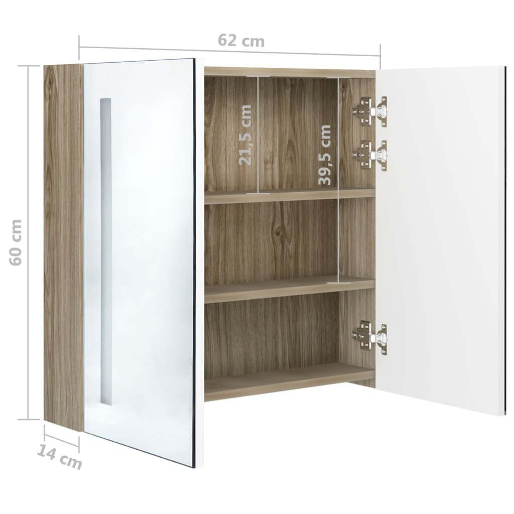 LED Bathroom Mirror Cabinet White and Oak 24.4″x5.5″x23.6″