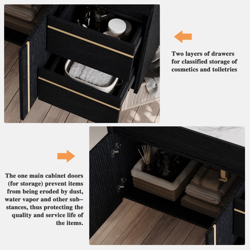 36″ Modern Floating Bathroom Vanity w/Integrated Ceramic Sink & Faux Marble Top