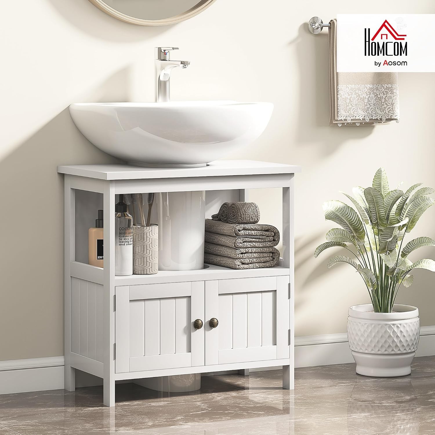 Pedestal Sink Storage Cabinet Bathroom Under Sink Cabinet W/ 2 Doors & Open