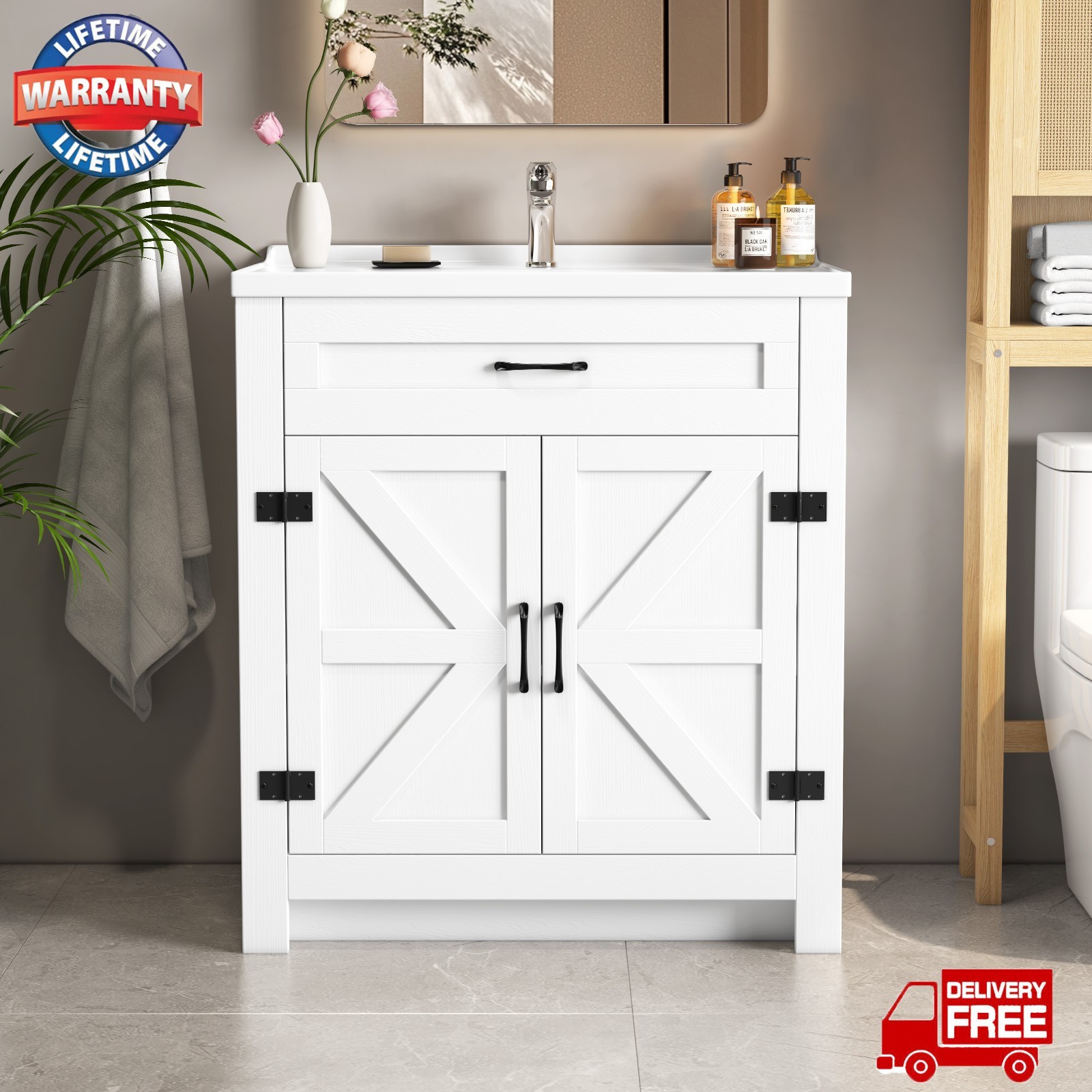 31″ Bathroom Vanity w/Sink, Drawer,Freestanding Storage Vanity 2 Door Cabinet