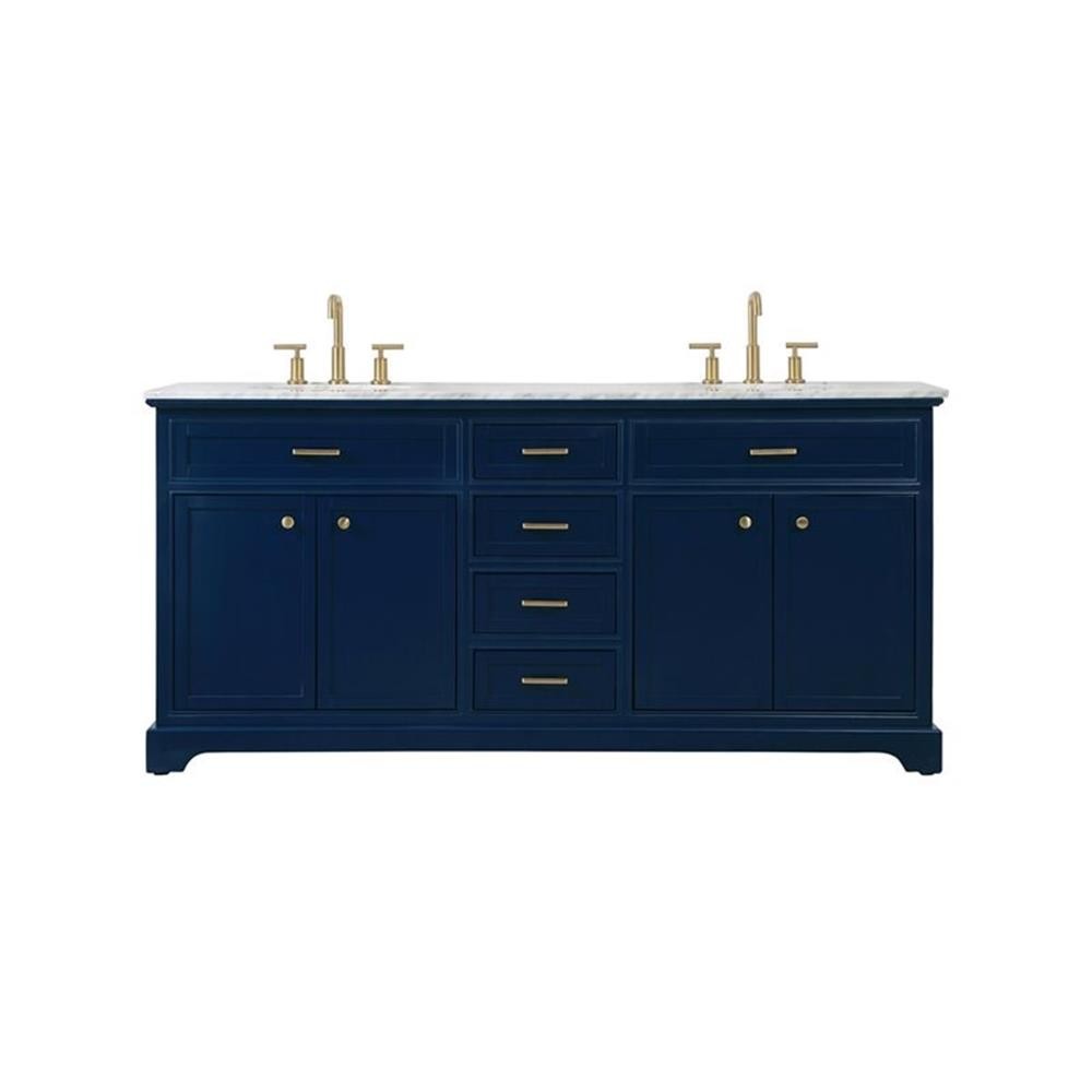 Elegant Decor Americana 72″ Metal MDF Marble Double Bathroom Vanity in Blue