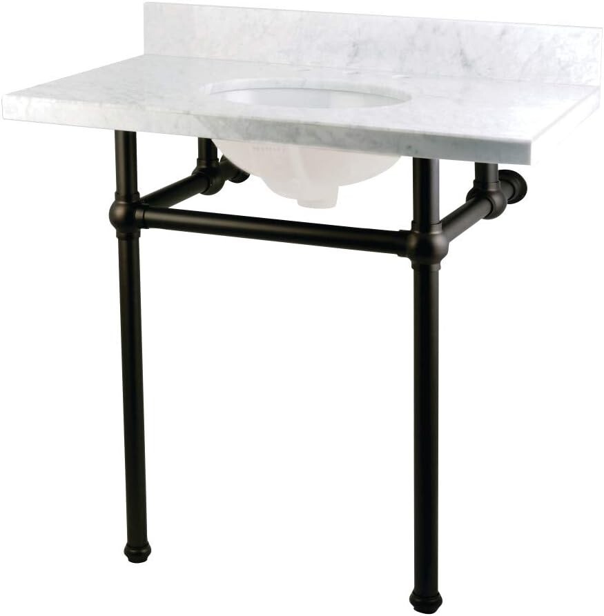 Kingston Brass KVPB36MB0 Templeton Console Sink, Carrara Marble/Matte Black