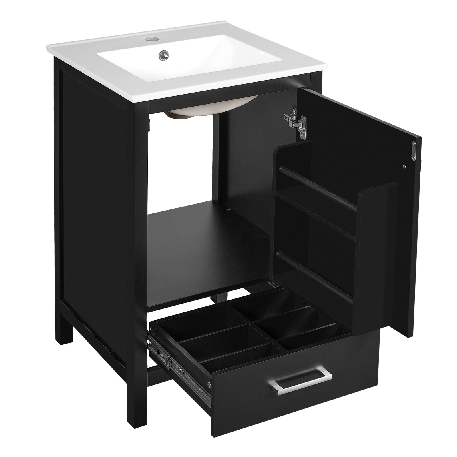 Modern Bathroom Vanity w/Ceramic Sink,Storage Cabinet w/Soft-Close Drawer & Door