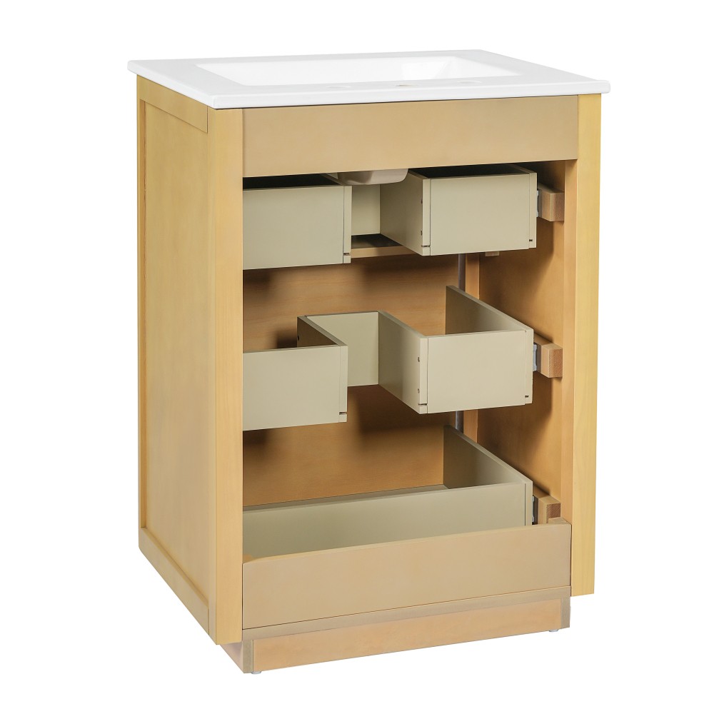 24 Inch Modern Luxury Bathroom Vanity Natural Wood Cabinet with Ceramic