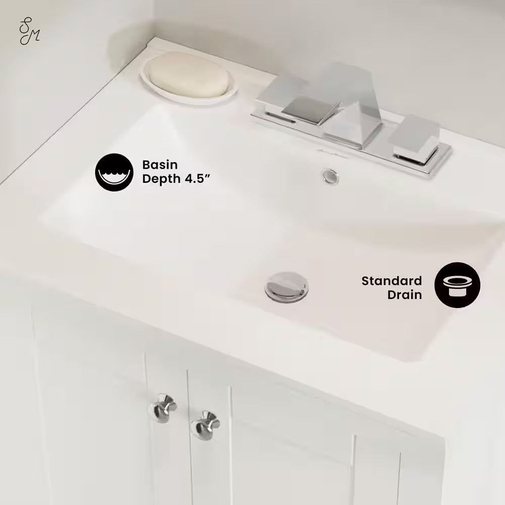 24 In. Ceramic Vanity Top with 3-Faucet Holes with White Basin