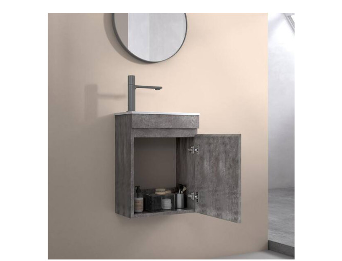 Abruzzo 16″ Floating Bathroom Vanity Resin Sink Soft-Close Dark Birch Cabinet 🔷