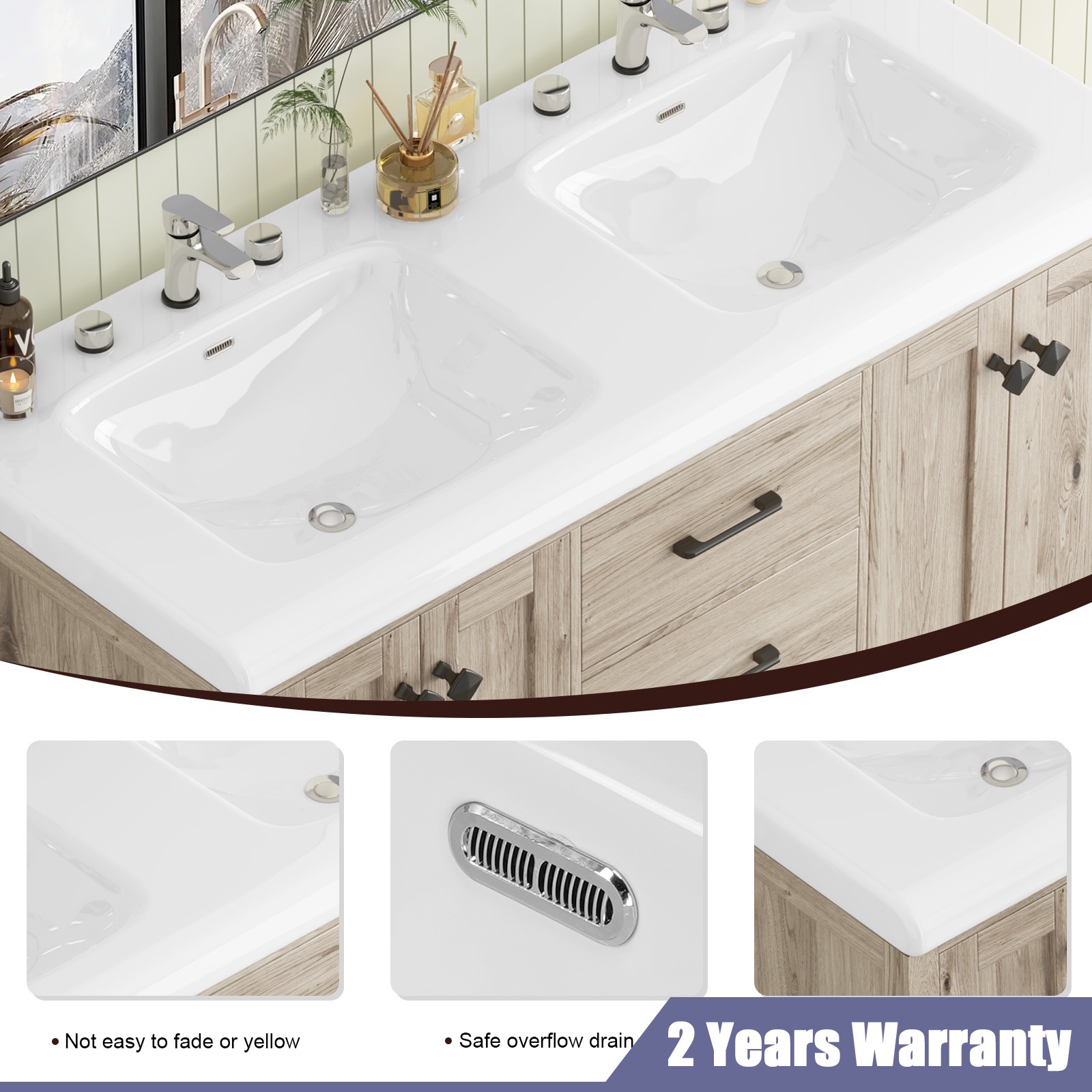47″ Bathroom Vanity with Ceramic Sink Freestanding Storage Cabinet & 6 Drawers
