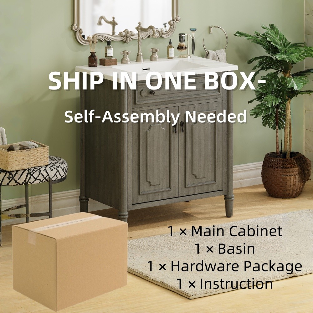 30In Bathroom Vanity with Sink Rustic Bathroom Cabinet with Soft Close Doors