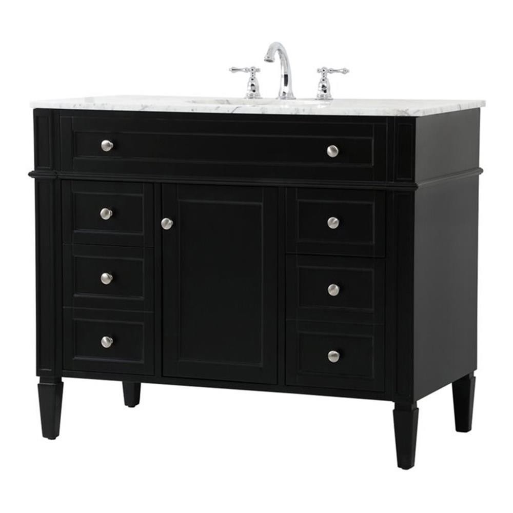 Elegant Decor Park Avenue 42″ Metal MDF Marble Single Bathroom Vanity in Black