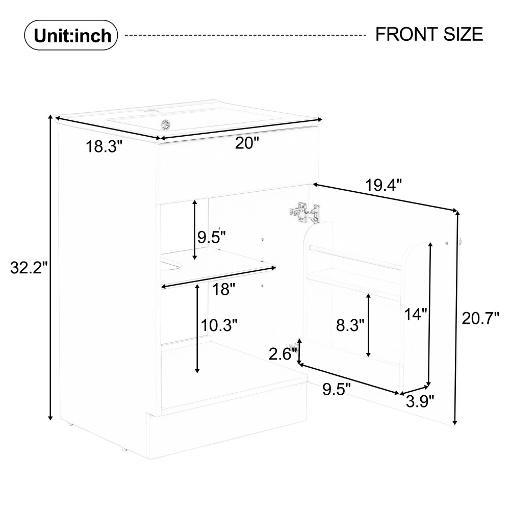 20″ Bathroom Vanity with Sink Vanity Cabinetwith Door Shelf and Adjustable Shelf