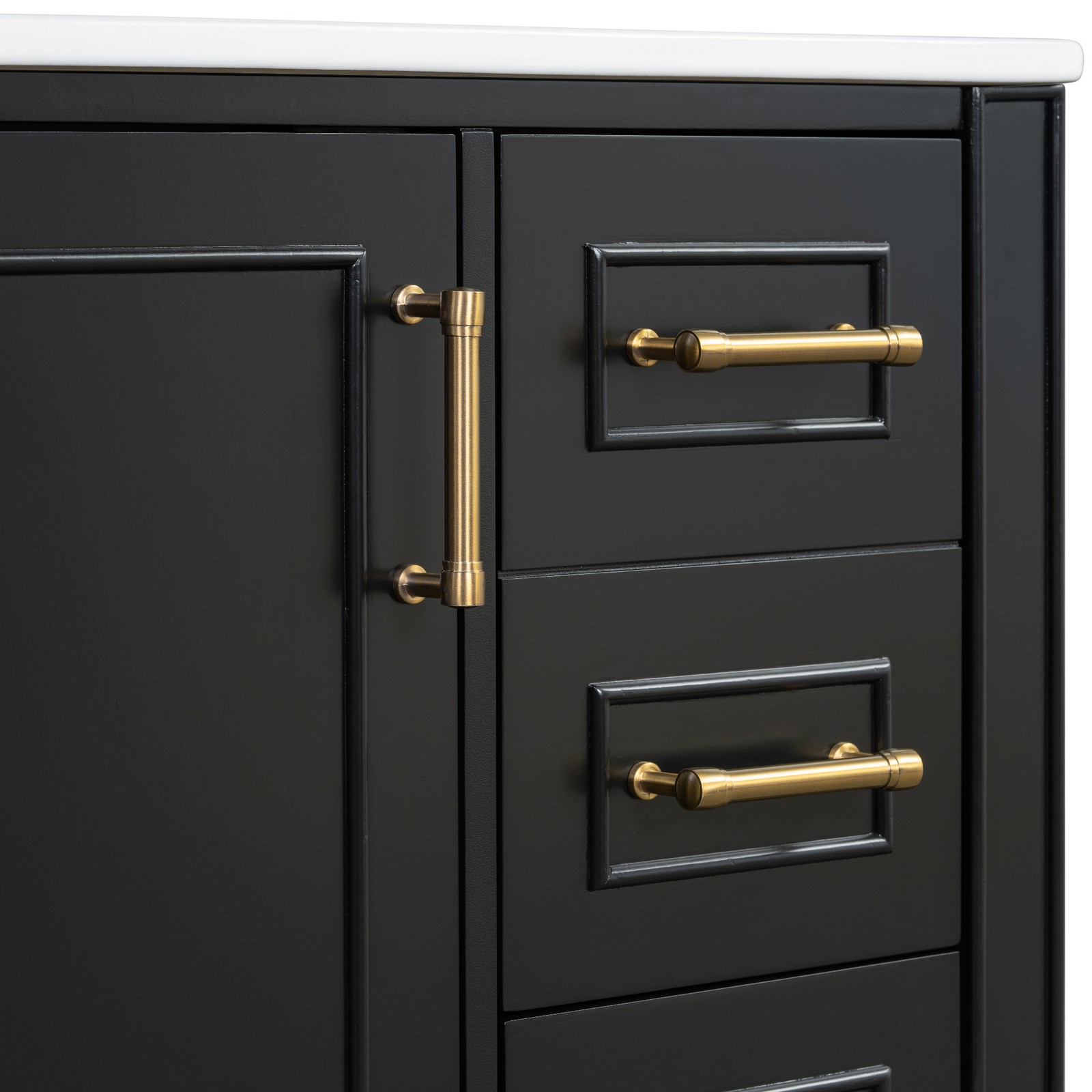 30″ Black Bathroom Vanity Set with 3 Drawers & Gold Handles