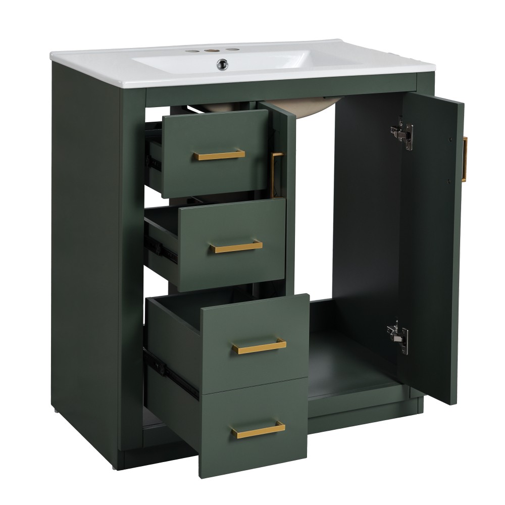 30” Bathroom Vanity with Ceramic Sink Combo,Solid Wood Frame Bathroom Storage