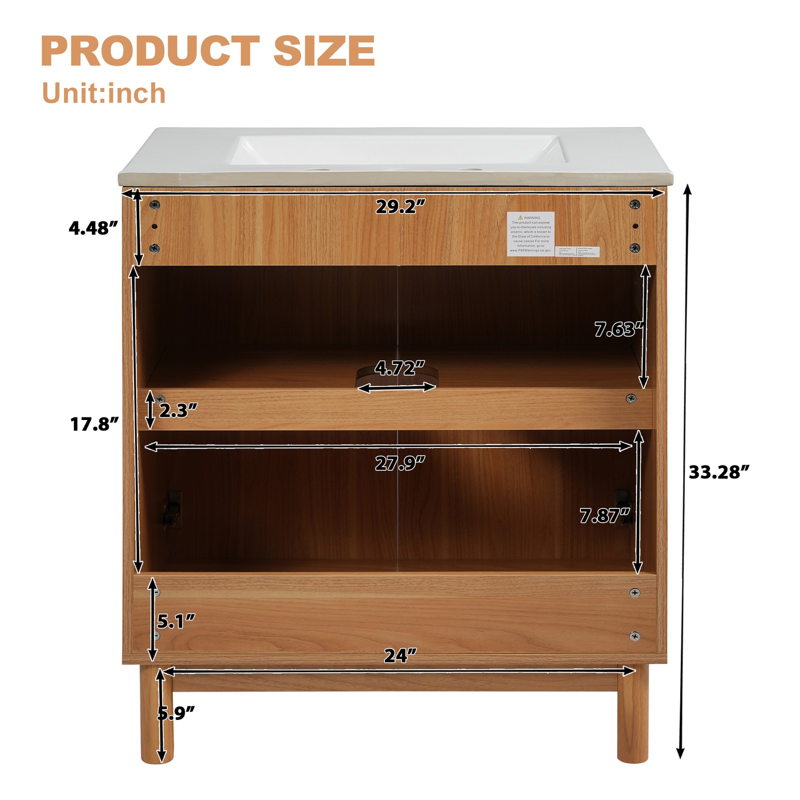 Classic Bathroom Vanity w/Ceramic Sink, Wood Storage Cabinet w/Soft-Close Doors