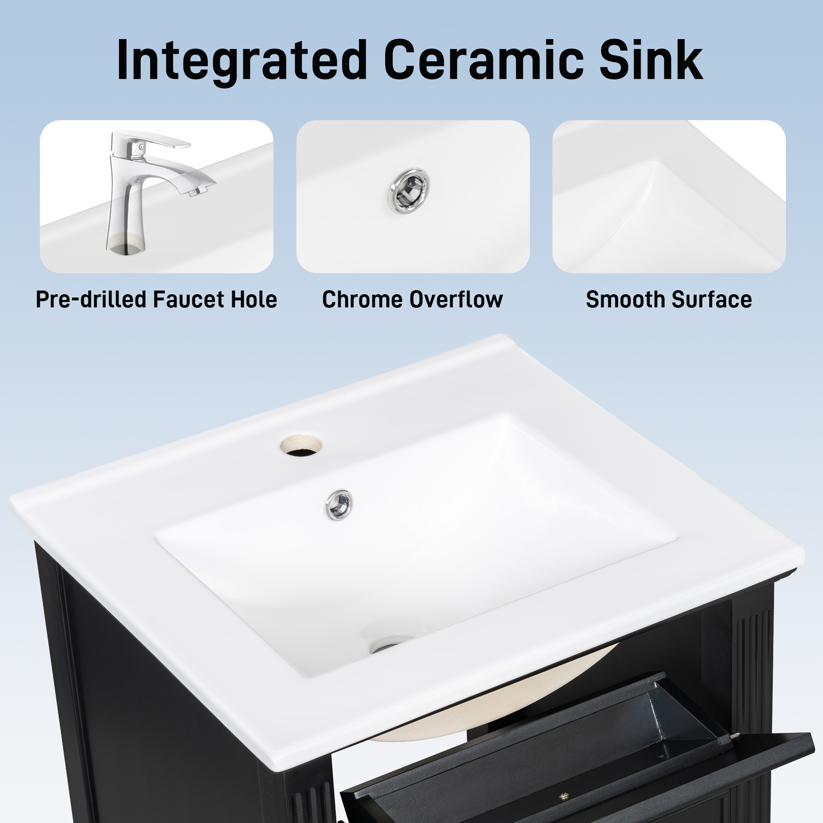 20″ Bathroom Wood Vanity with Ceramic Sink Modern Freestanding Storage Cabinet